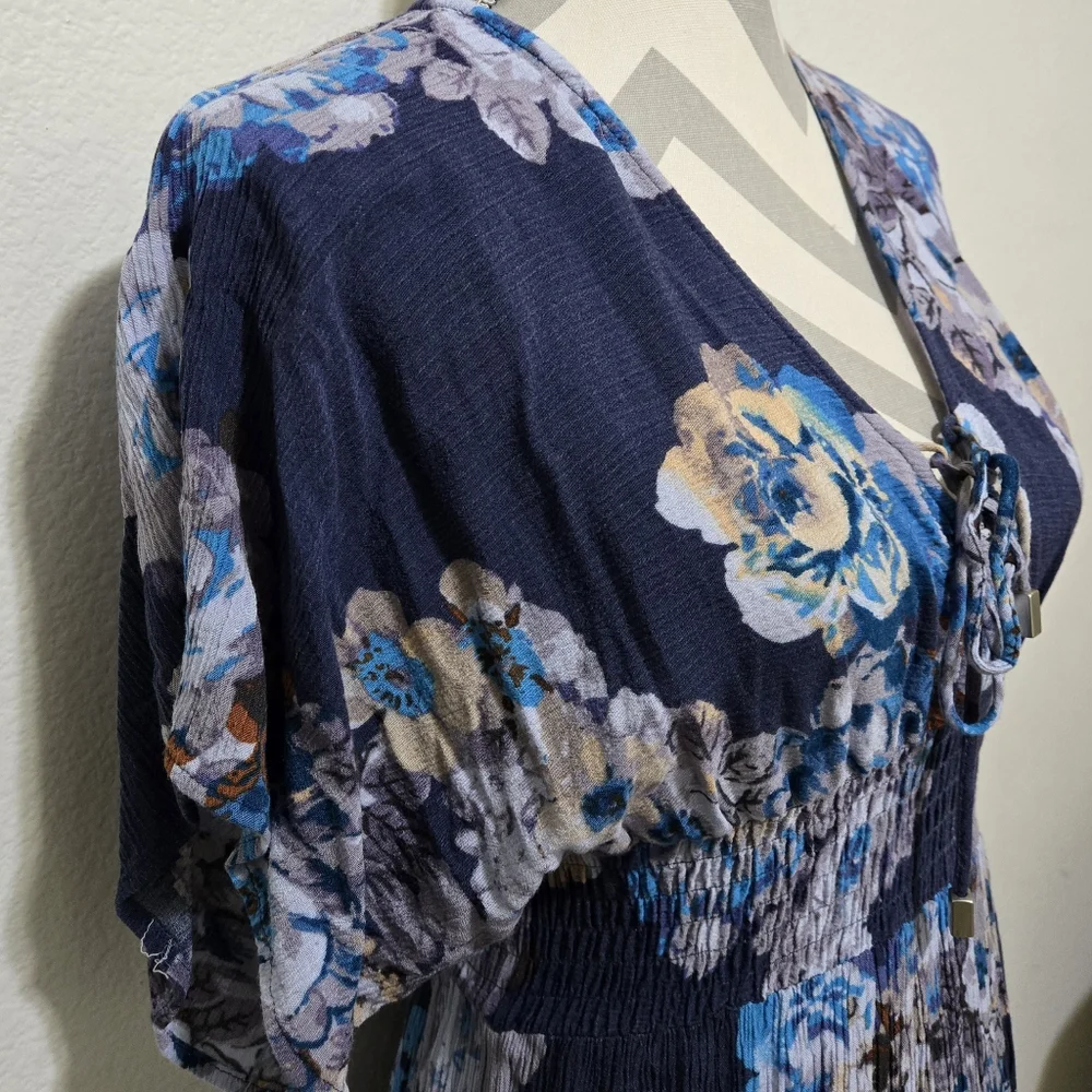 Lovestitch Blue Floral Maxi Dress Smocked Waist Size Small / Medium - Picture 6 of 13